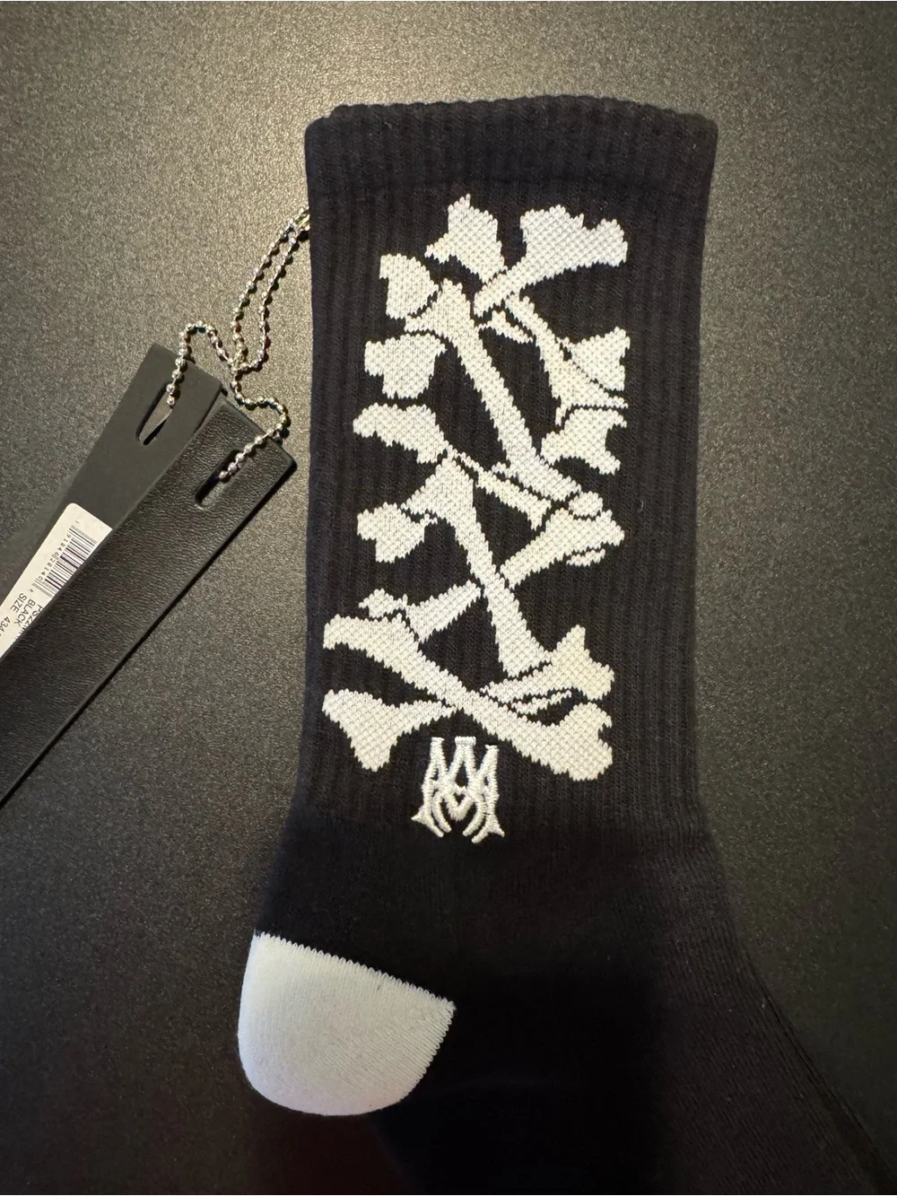 AMIRI Black STACKED BONES LOGO Socks 43-44 (size 10-11) New